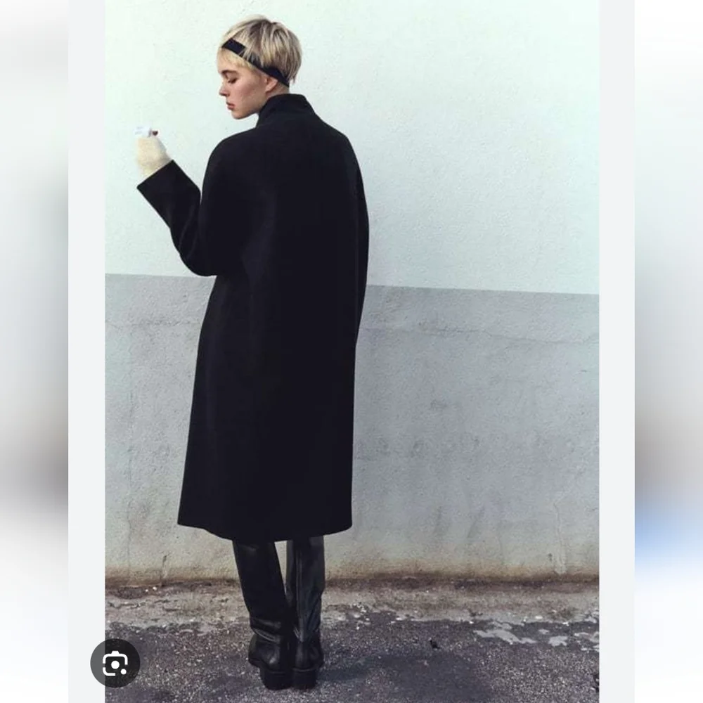 Zara Black Wool Blend High Collar Coat - Picture 6 of 11